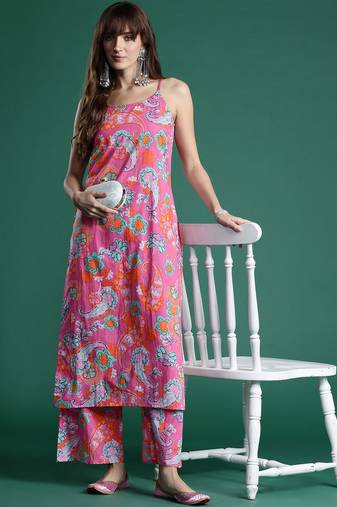 floral printed  cotton kurta with palazzos