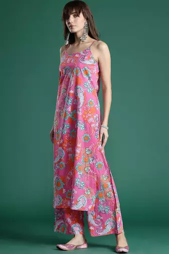 Floral Printed Pure Cotton Kurta with Palazzos