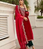 Women Ethnic Motifs Embroidered Regular Sequinned Velvet Kurta with Trousers & With Dupatta