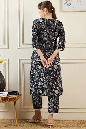 Women Floral Printed Regular Pure Cotton Kurta with Trousers