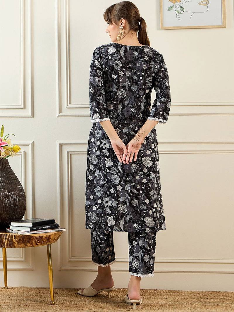 Women Floral Printed Regular Pure Cotton Kurta with Trousers