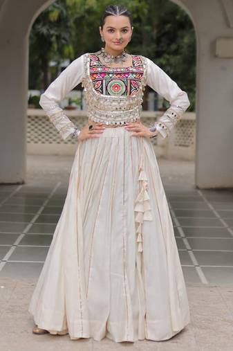 Off White Roman Chaniya Choli - Free Size 