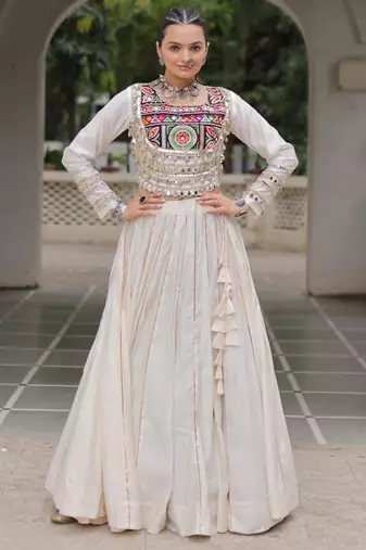 Off White Roman Chaniya Choli - Free Size 