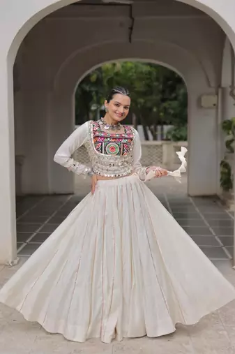 Off White Roman Chaniya Choli - Free Size 