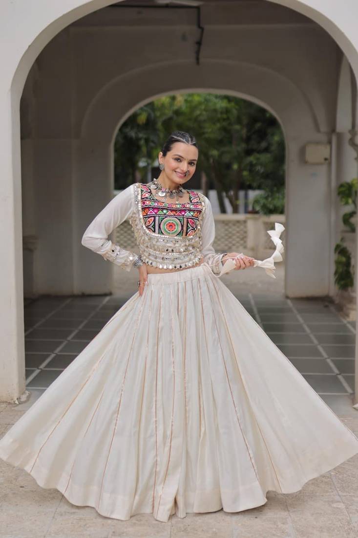 Off White Roman Chaniya Choli - Free Size 