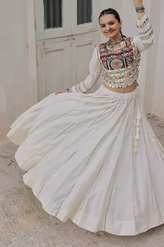 Off White Roman Chaniya Choli - Free Size 