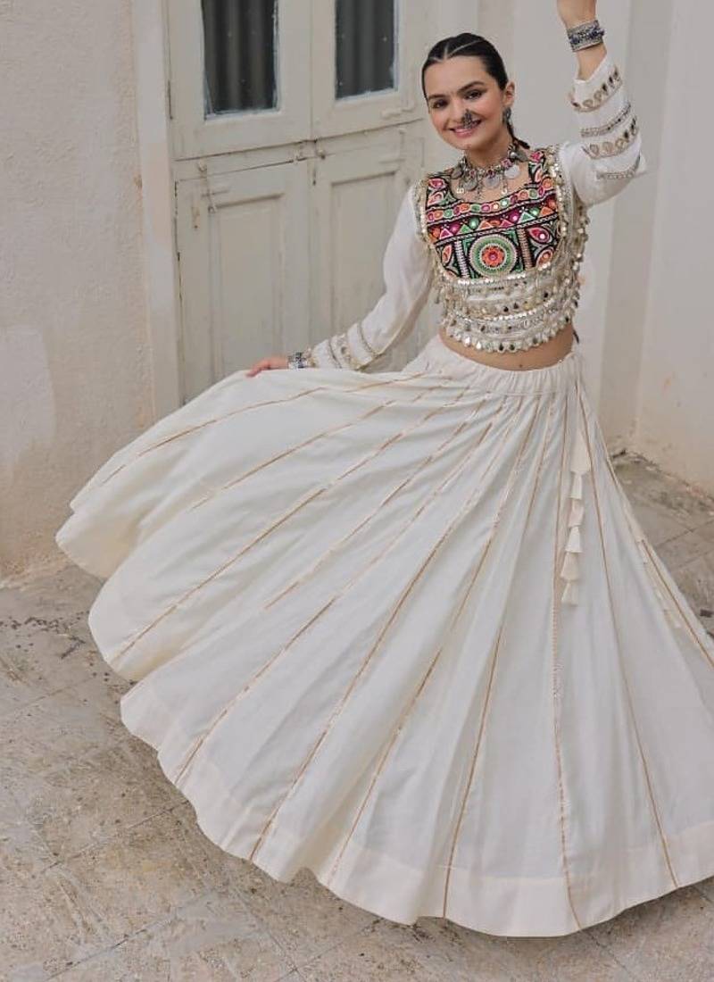 Off White Roman Chaniya Choli - Free Size 