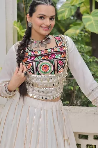 Off White Roman Chaniya Choli - Free Size 