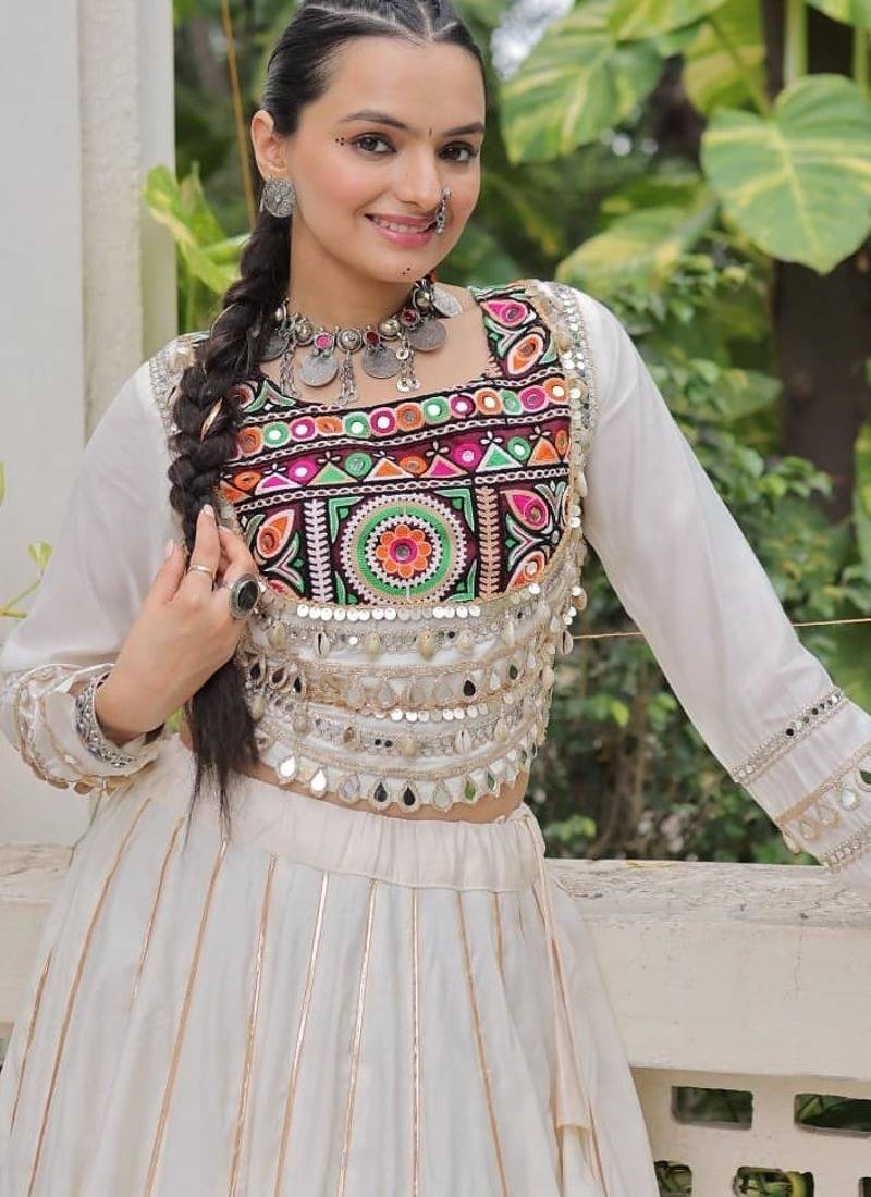 Off White Roman Chaniya Choli - Free Size 