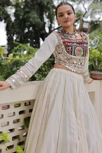 Off White Roman Chaniya Choli - Free Size 