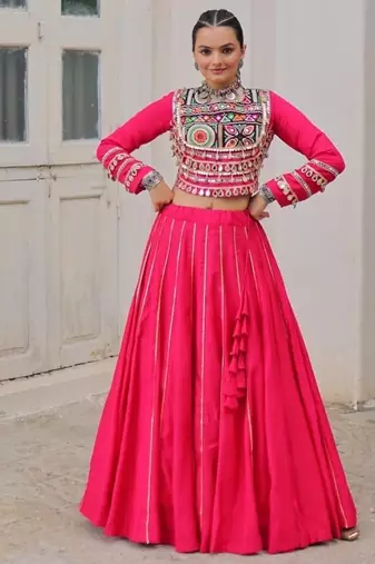 Rani Pink Roman Chaniya Choli - Free Size 