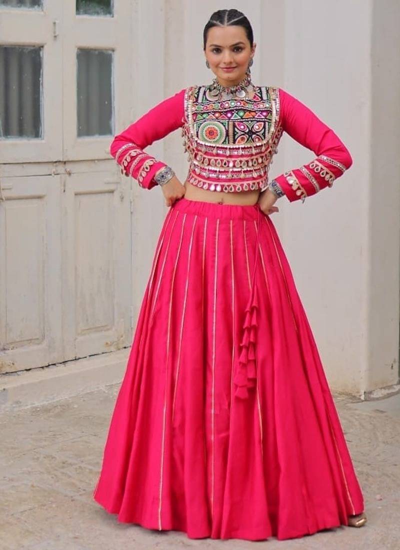 Rani Pink Roman Chaniya Choli - Free Size 