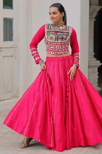 Rani Pink Roman Chaniya Choli - Free Size 