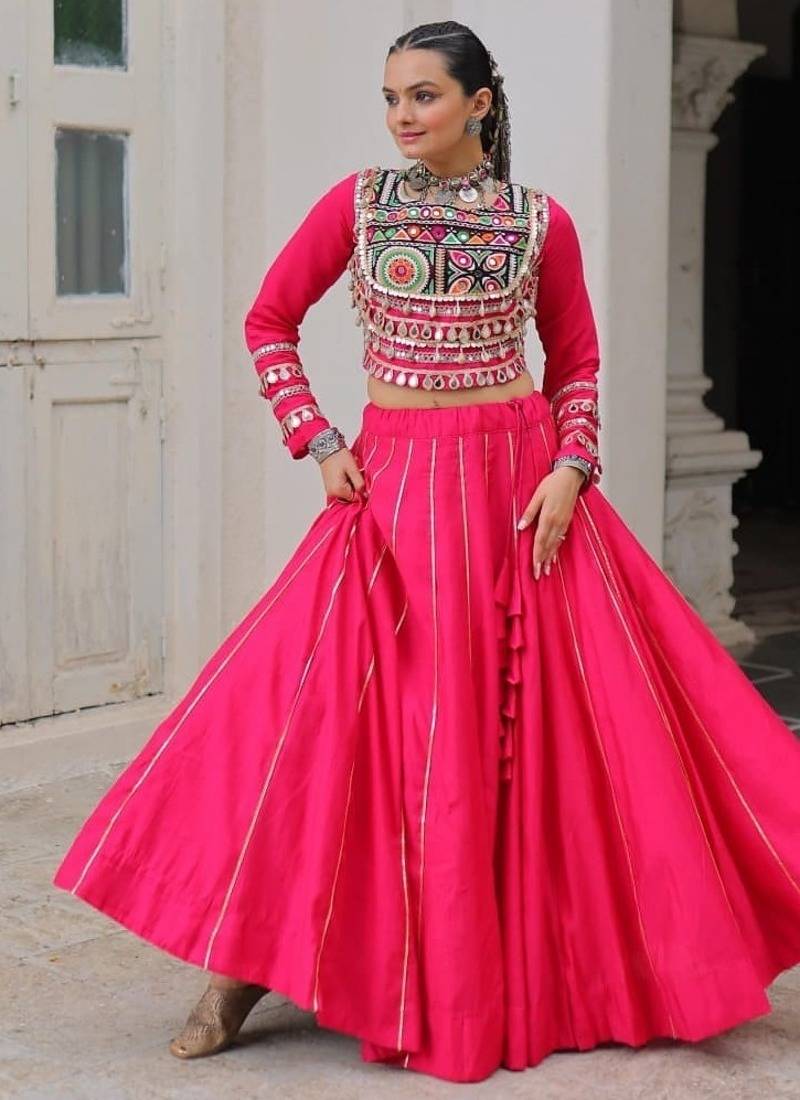 Rani Pink Roman Chaniya Choli - Free Size 