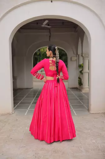 Rani Pink Roman Chaniya Choli - Free Size 