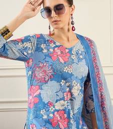 Floral Printed V-Neck Pure Cotton Straight Kurta With Trousers & Dupatta