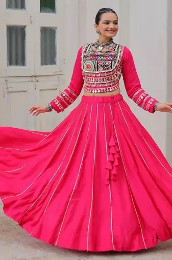 Rani Pink Roman Chaniya Choli - Free Size 