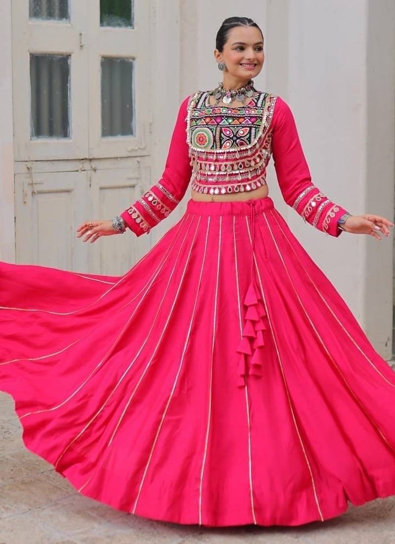 Rani Pink Roman Chaniya Choli - Free Size 