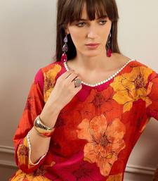 Floral Printed V-Neck Pure Cotton Straight Kurta With Trousers