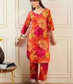 Floral Printed V-Neck Pure Cotton Straight Kurta With Trousers