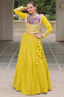Parrot Green Roman Attractive Chaniya Choli (Free Size Stitched) 1