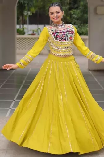 Parrot Green Roman Attractive Chaniya Choli (Free Size Stitched)