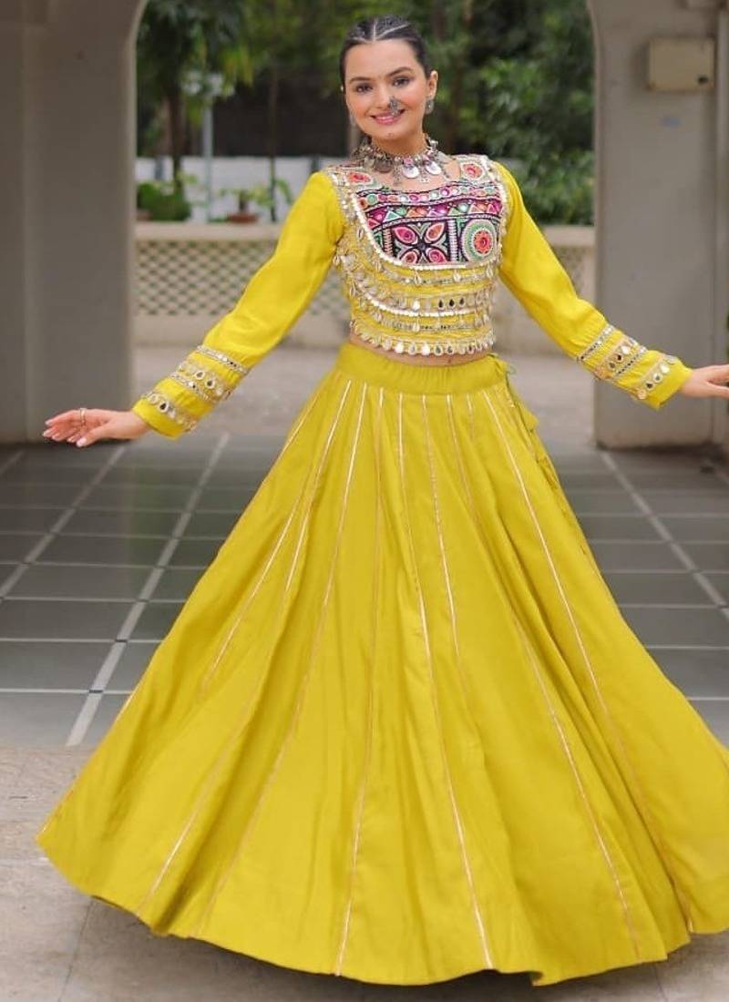 Parrot Green Roman Attractive Chaniya Choli (Free Size Stitched)