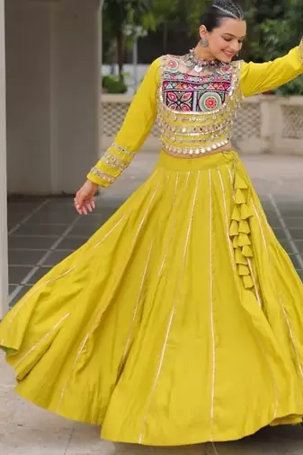 Parrot Green Roman Attractive Chaniya Choli (Free Size Stitched)