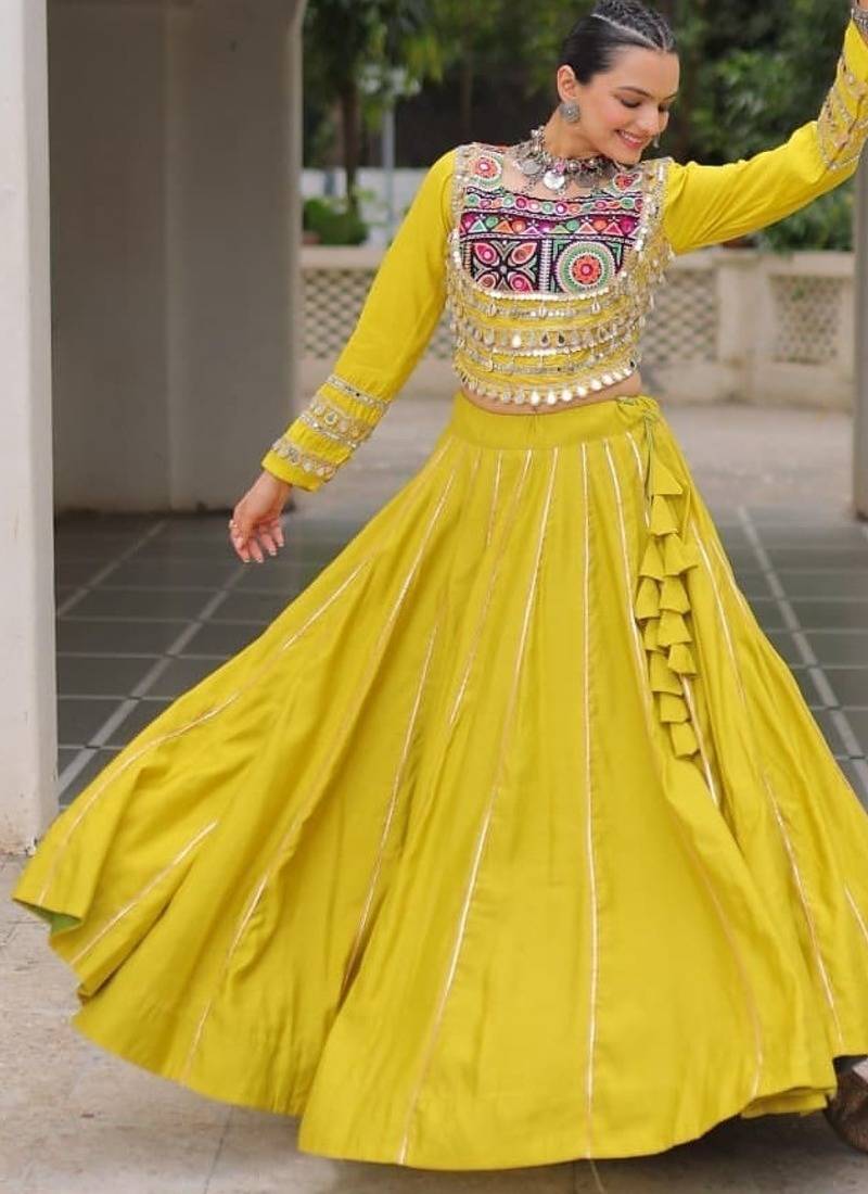 Parrot Green Roman Attractive Chaniya Choli (Free Size Stitched)
