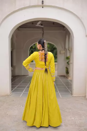 Parrot Green Roman Attractive Chaniya Choli (Free Size Stitched)