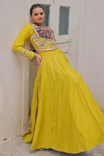 Parrot Green Roman Attractive Chaniya Choli (Free Size Stitched)