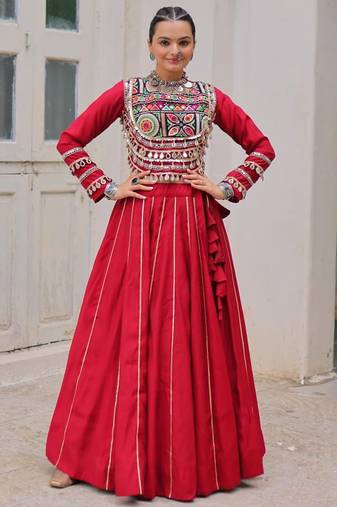 Maroon Roman Chaniya Choli - Free Size 