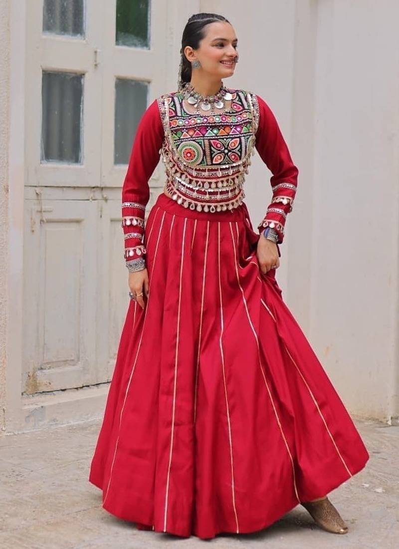 Maroon Roman Chaniya Choli - Free Size 