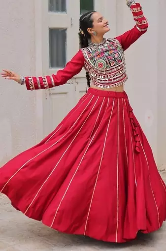 Maroon Roman Chaniya Choli - Free Size 