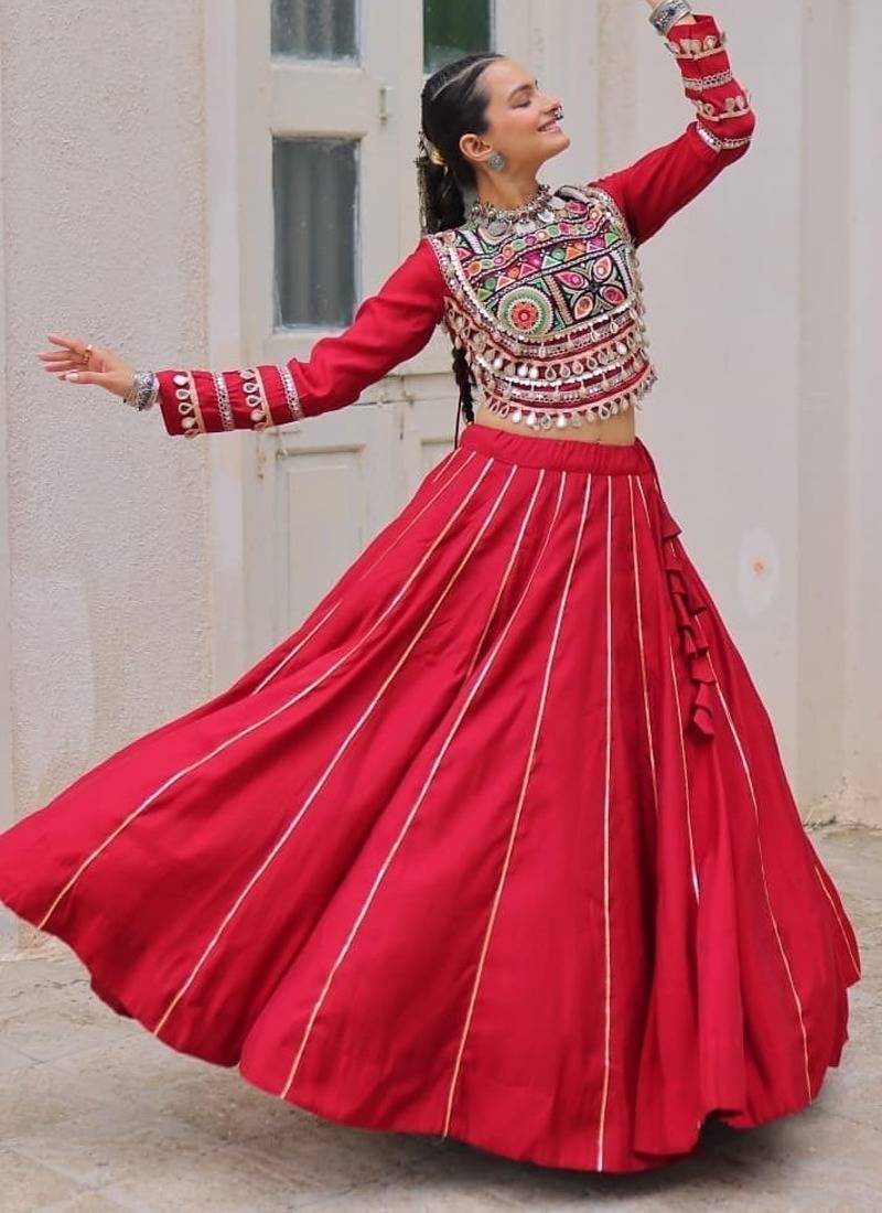 Maroon Roman Chaniya Choli - Free Size 