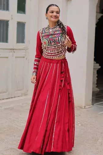 Maroon Roman Chaniya Choli - Free Size 