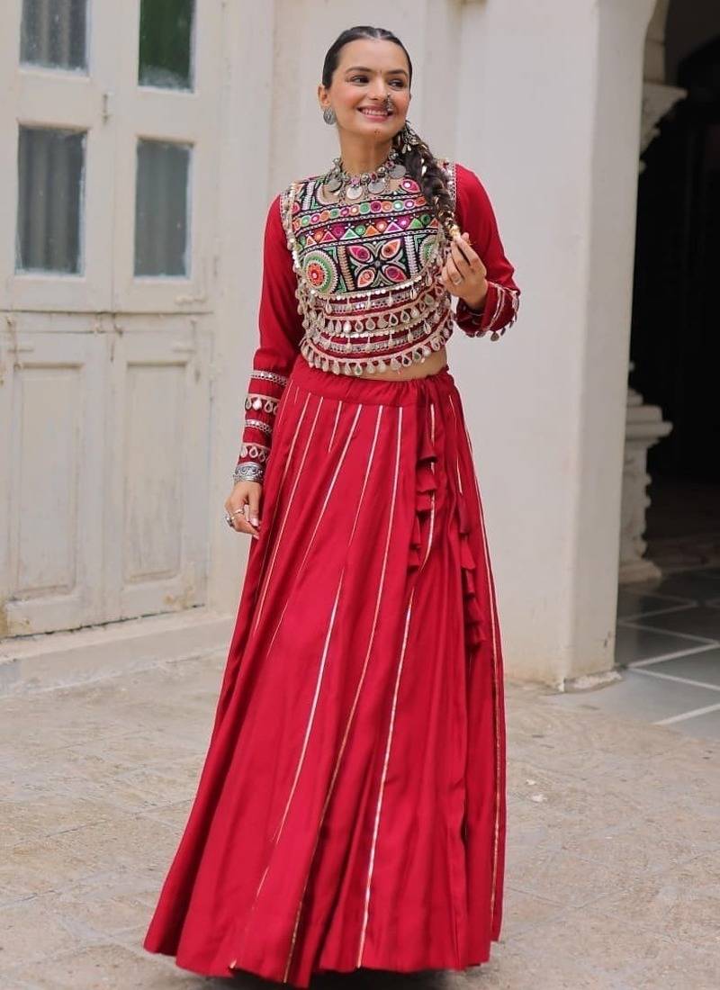 Maroon Roman Chaniya Choli - Free Size 