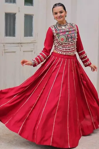 Maroon Roman Chaniya Choli - Free Size 
