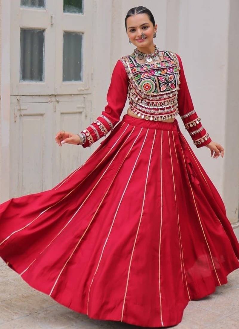 Maroon Roman Chaniya Choli - Free Size 