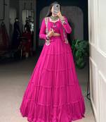 Rani Pink Pure Rayon Chaniya Choli With Koti - Free Size 