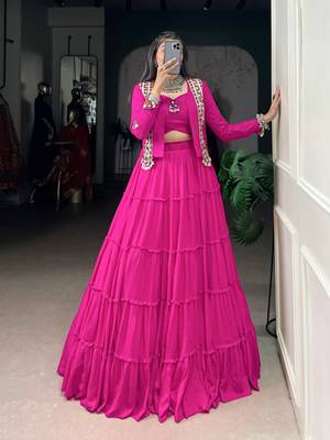 Rani Pink Pure Rayon Chaniya Choli With Koti - Free Size  2