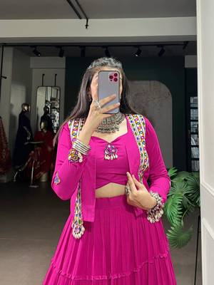 Rani Pink Pure Rayon Chaniya Choli With Koti - Free Size  3