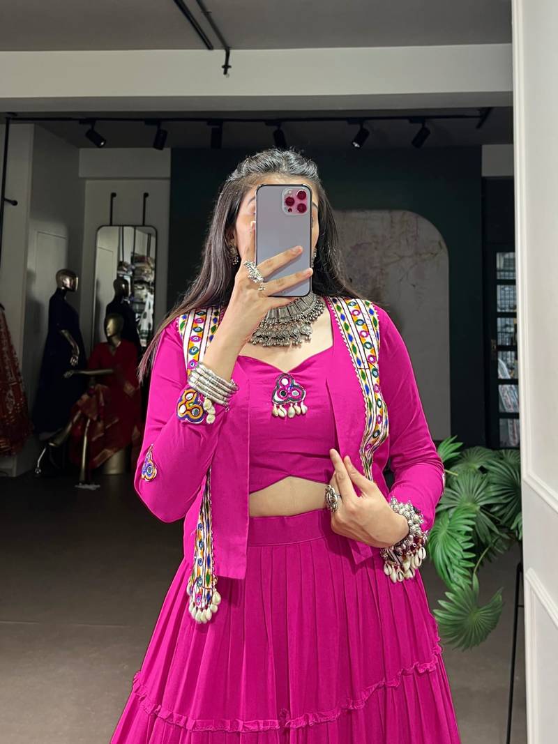 Rani Pink Pure Rayon Chaniya Choli With Koti - Free Size 