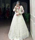 White Pure Rayon Chaniya Choli With Koti - Free Size 