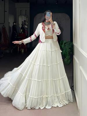 White Pure Rayon Chaniya Choli With Koti - Free Size  2