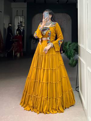 Mustard Pure Rayon Chaniya Choli With Koti - Free Size  1