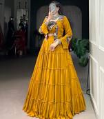 Mustard Pure Rayon Chaniya Choli With Koti - Free Size 