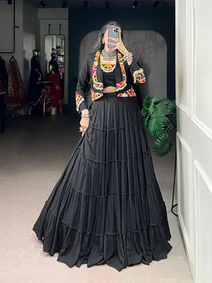 Black Pure Rayon Chaniya Choli With Koti - Free Size  1