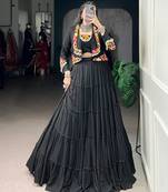Black Pure Rayon Chaniya Choli With Koti - Free Size 