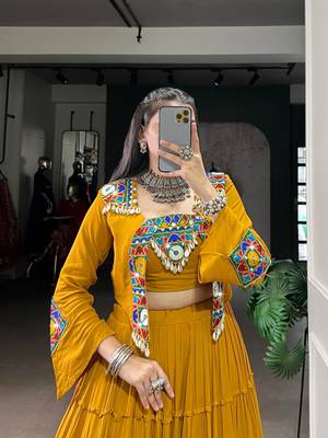 Mustard Pure Rayon Chaniya Choli With Koti - Free Size  3